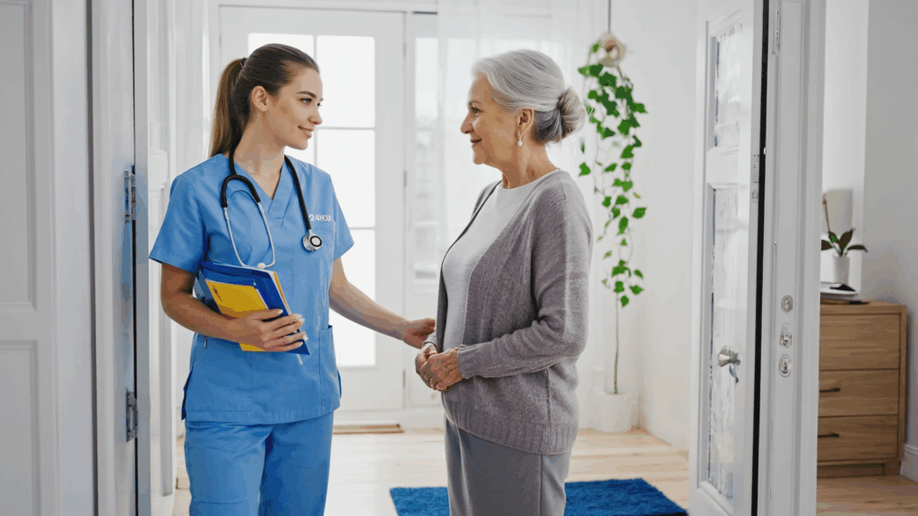 24-hour in-home elder care in New Jersey with professional caregiver supporting senior at home