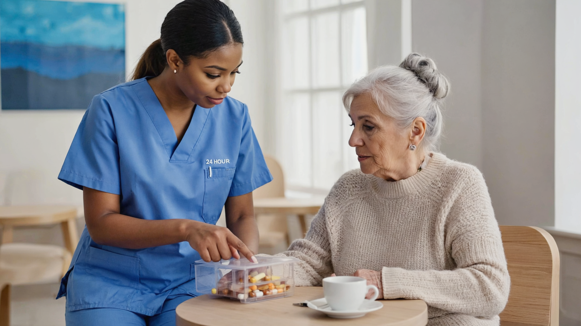 Alzheimer’s care in New Jersey — caregiver offering gentle memory support and reassurance at home | 24 HOUR Home Care NJ.