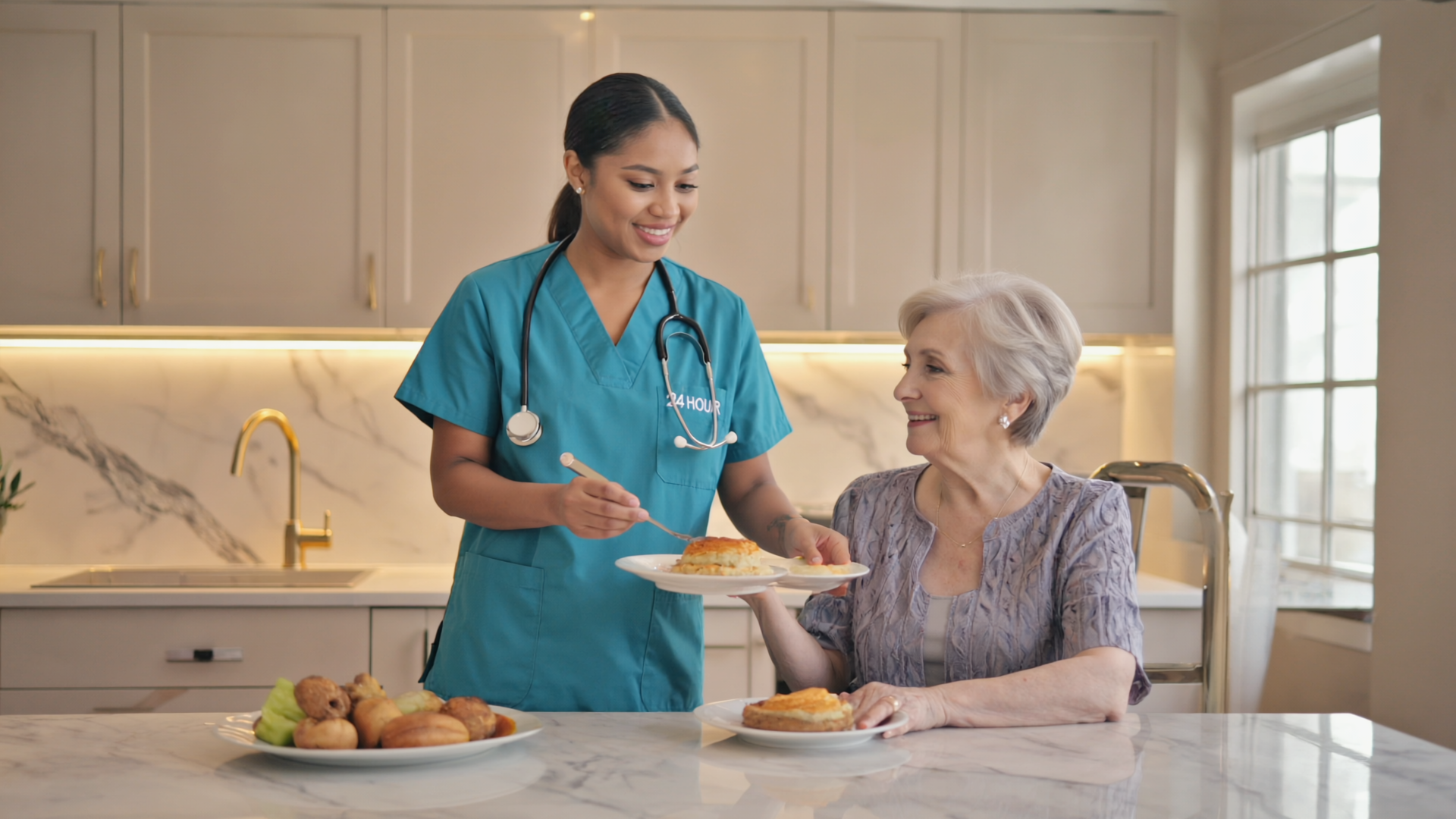 caregiver helping senior woman with daily routine in Morris Township NJ