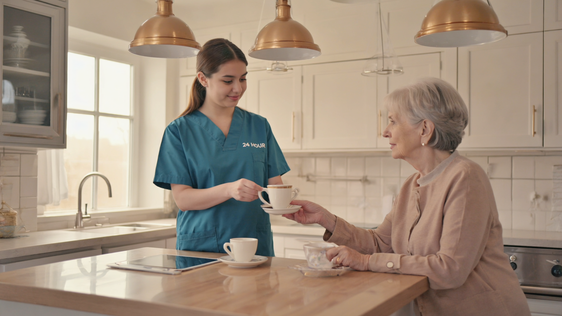 caregiver helping senior woman with daily tasks in Florham Park NJ