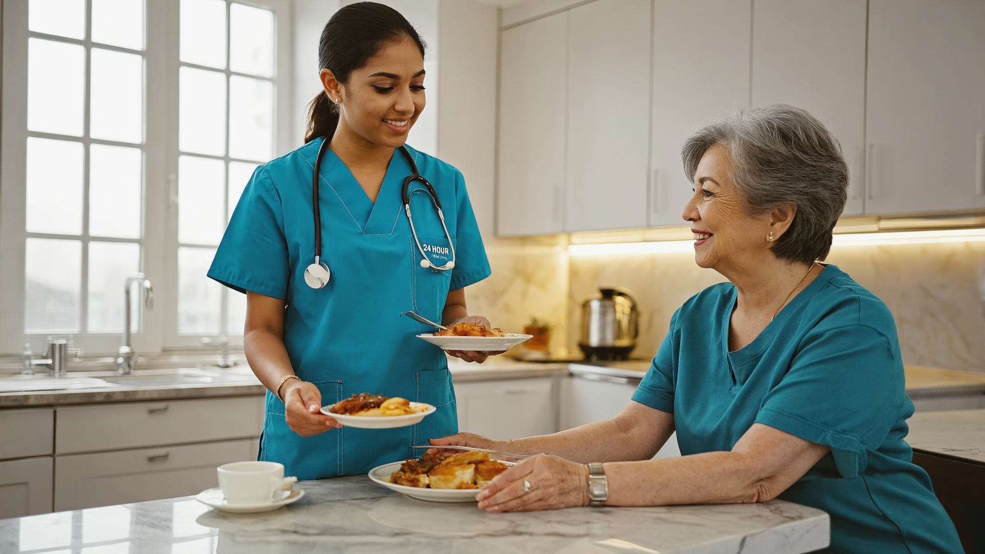 caregiver assisting senior woman at home in Union Township NJ