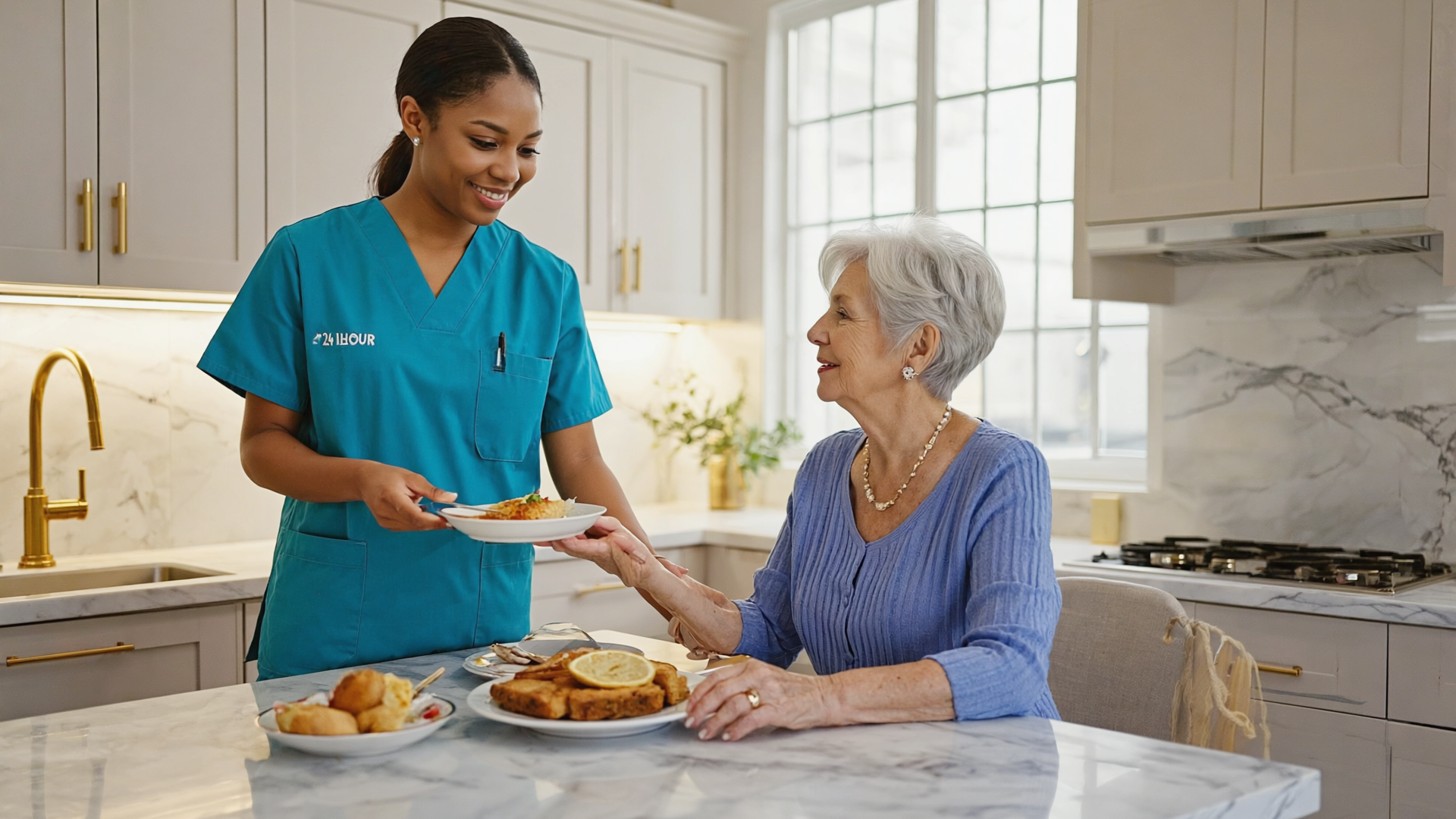 caregiver helping senior woman with daily tasks in Boonton NJ