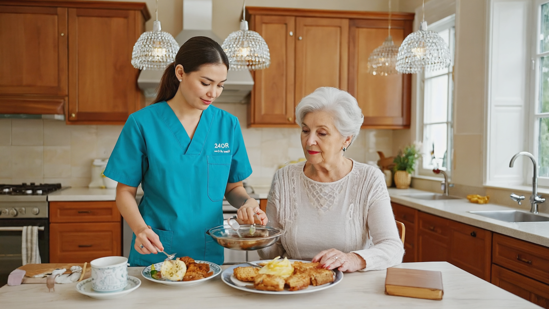 caregiver helping senior woman with daily tasks at home in Vernon NJ