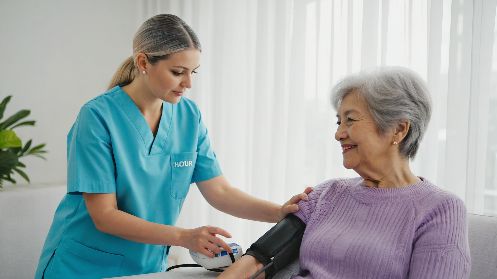 Home health aide providing in-home care for a senior in Highland Park, NJ — 24 HOUR Home Care NJ offering compassionate live-in and 24-hour support.