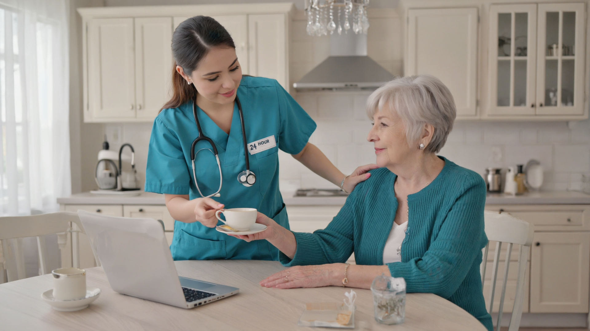 caregiver assisting senior woman with daily activities at home in Mountainside NJ