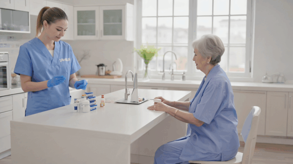 Caregiver helping senior man in Mercer County NJ — 24-hour live-in home care from 24 HOUR Home Care NJ.