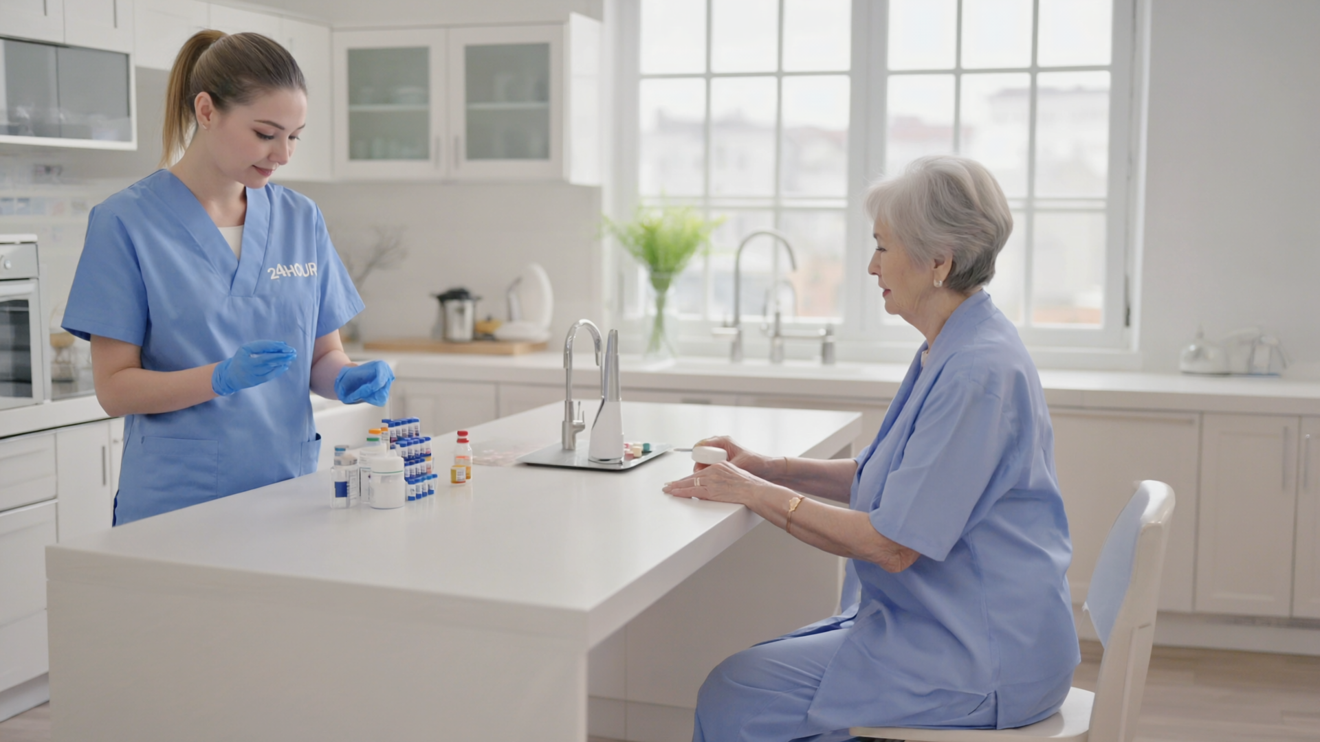 Caregiver helping senior man in Mercer County NJ — 24-hour live-in home care from 24 HOUR Home Care NJ.