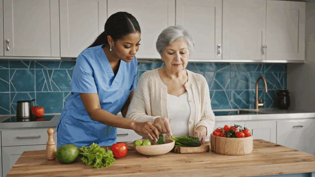 Caregiver offering home support for senior in Passaic County NJ — dementia and 24-hour home care.