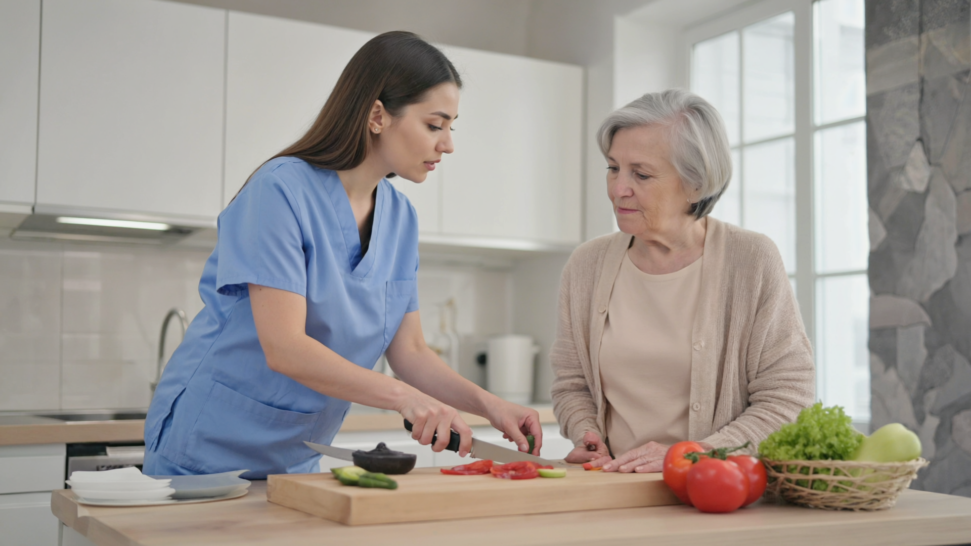 Caregiver comparing live-in and 24-hour home care options for a senior in New Jersey