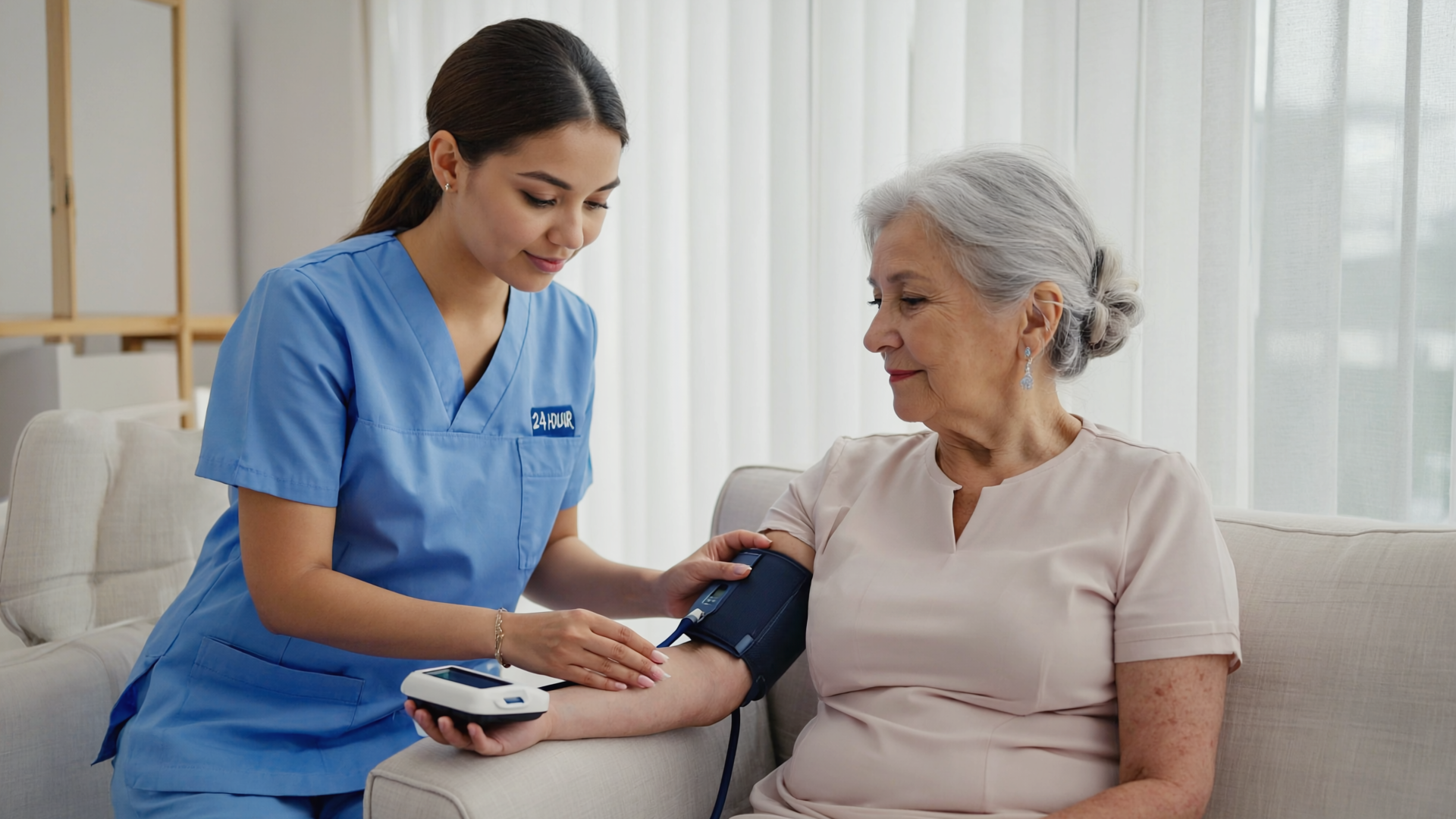 Overnight senior care in New Jersey with professional caregiver monitoring health and comfort at home