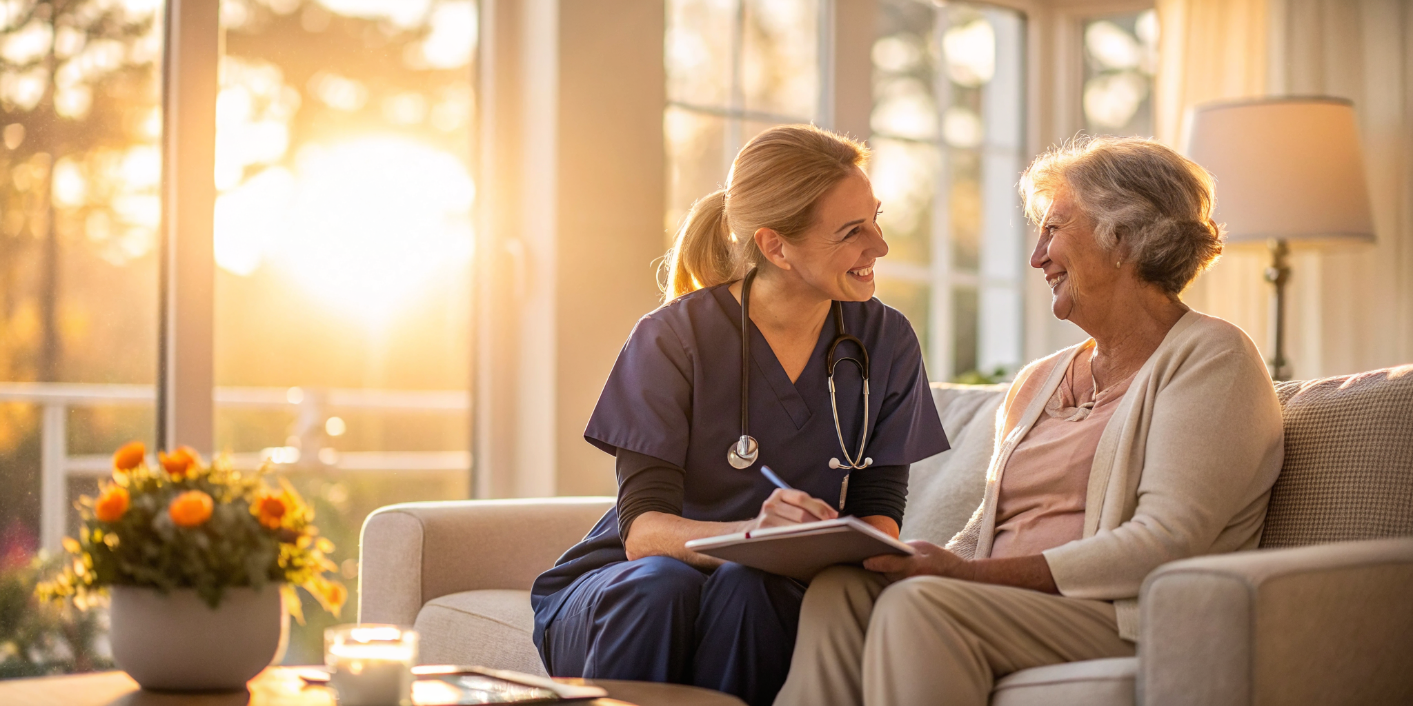 24-hour home care services New Jersey — compassionate caregiver with senior client