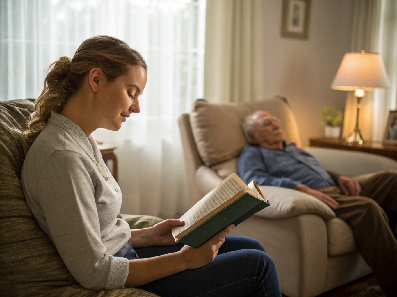 Live-in adult sitter in Essex County NJ — caregiver watching over senior during afternoon nap near Livingston