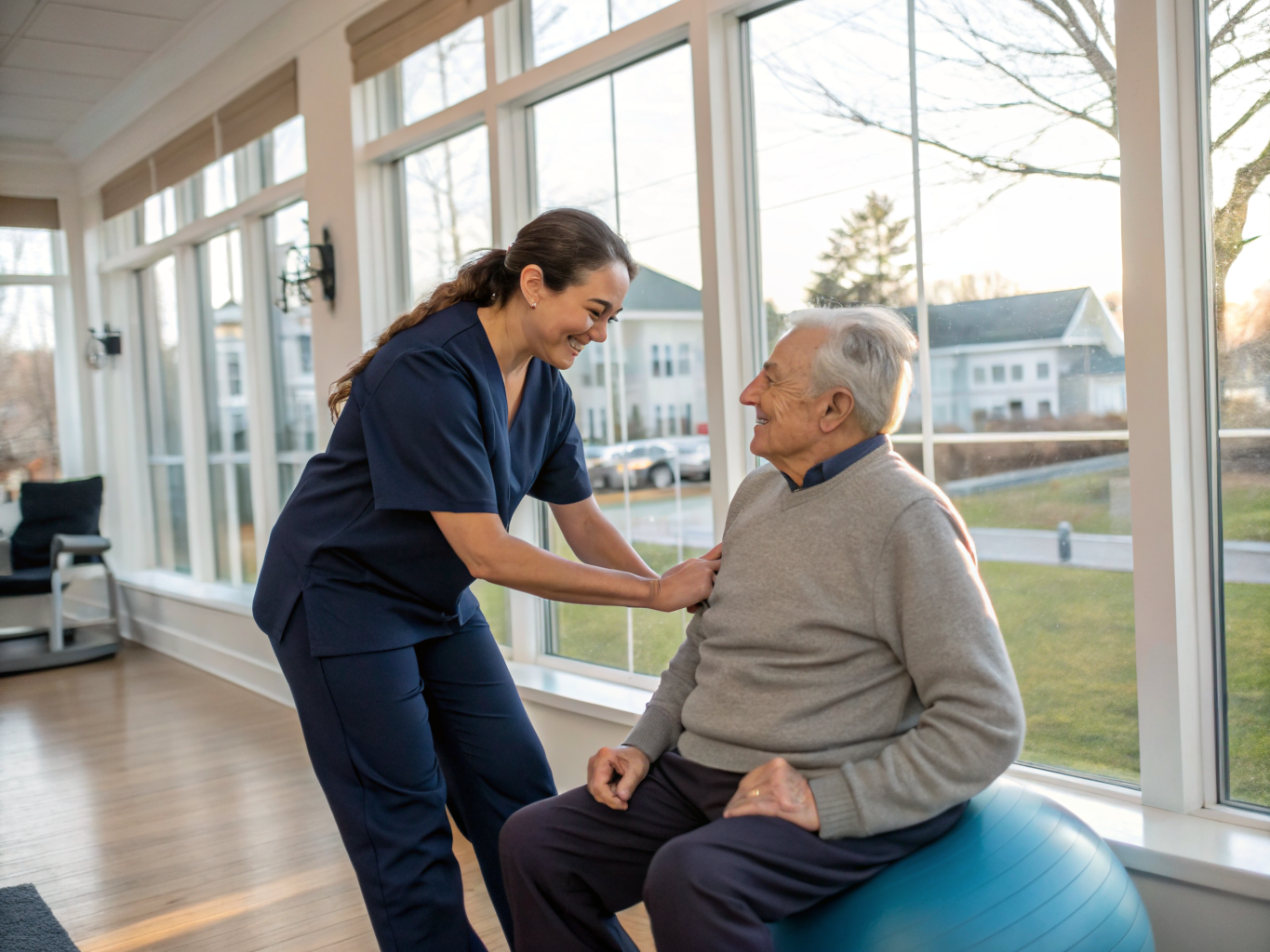 Home health aide providing care at CareOne at Ridgewood Avenue in Paramus Bergen County NJ