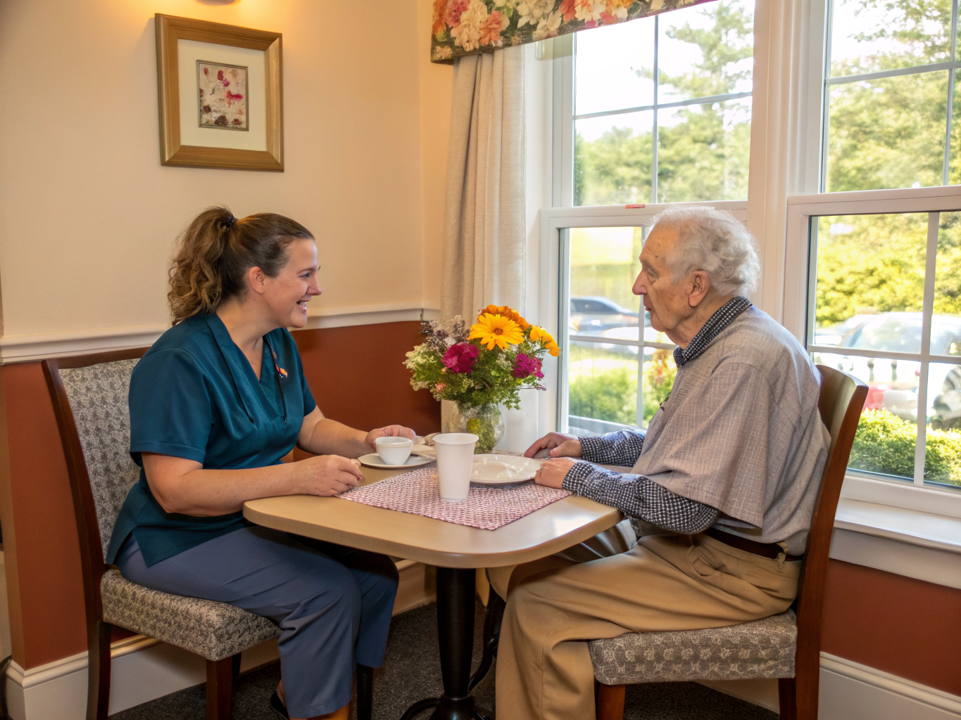 Home health aide providing care at La Paula at Main in Bergenfield Bergen County NJ