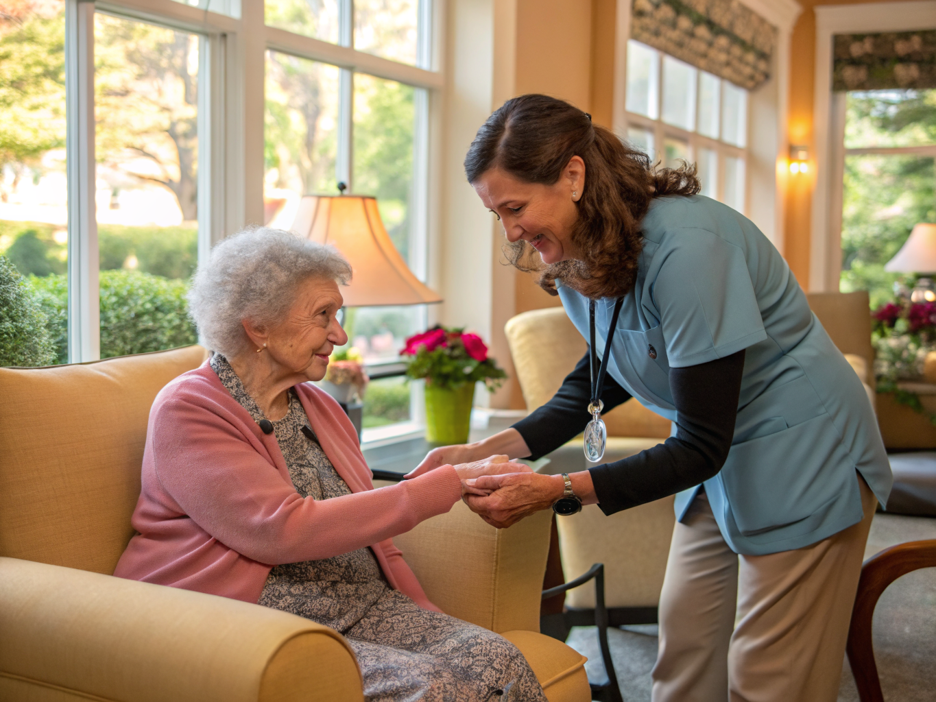 Home health aide providing care at Sunrise of Cresskill in Cresskill Bergen County NJ