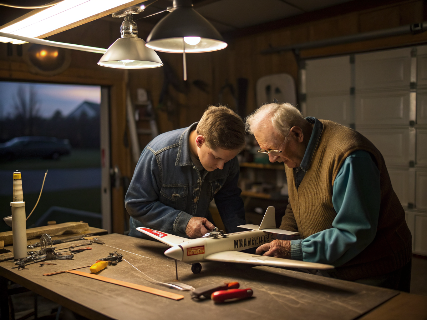 Companion aide and senior building model airplane in Union County NJ — purposeful hobby near Westfield