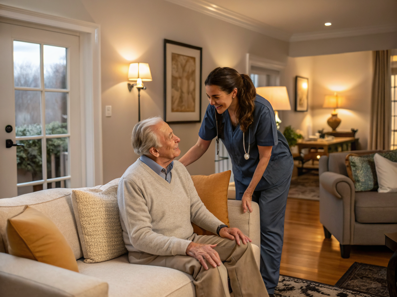 Caregiver working in Bergen County NJ with senior client