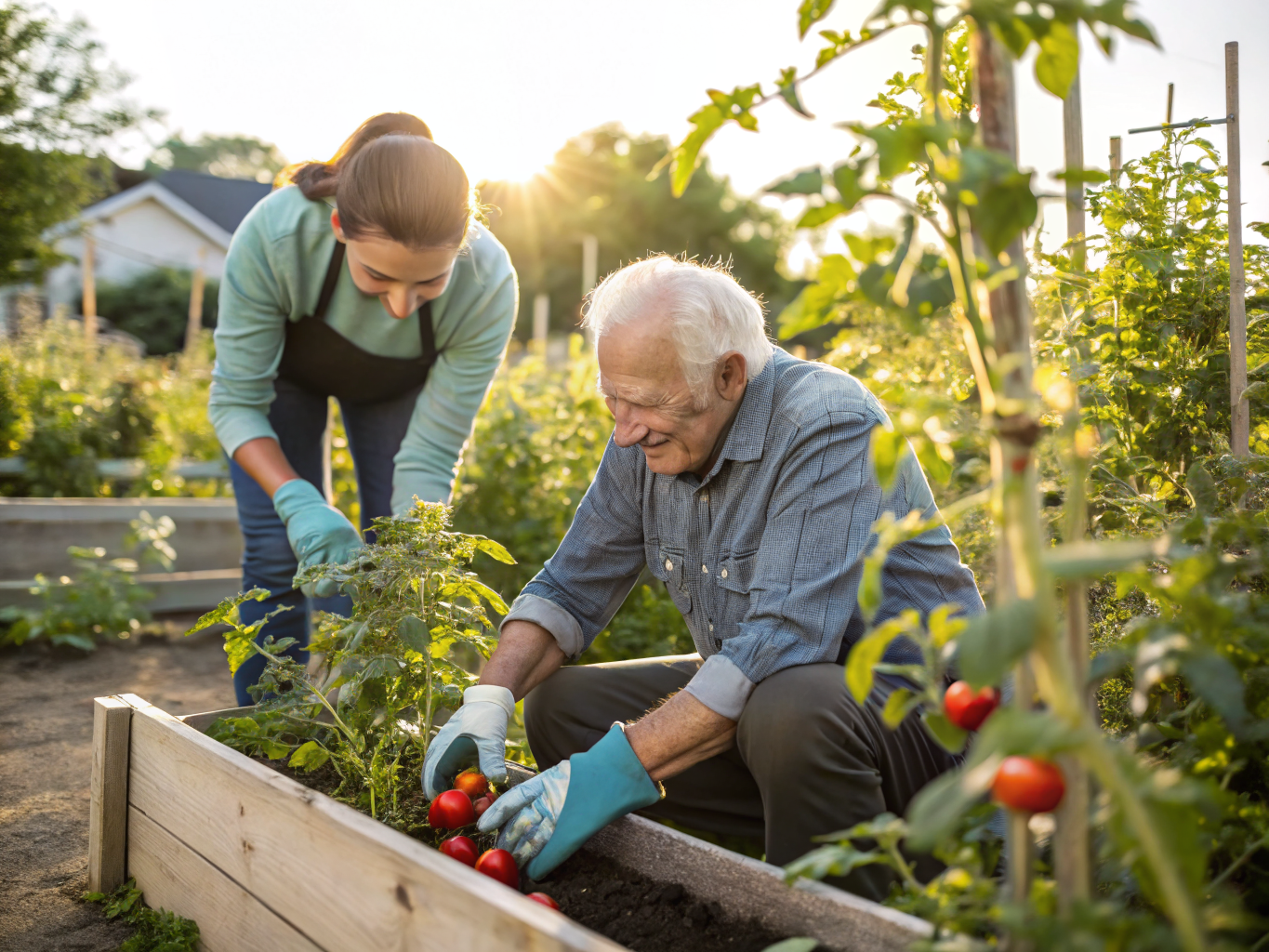 Companion home care in Union County NJ — caregiver and senior gardening together near Westfield