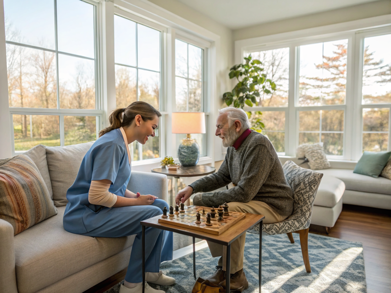 Companion caregiver with a senior resident in Livingston NJ Essex County