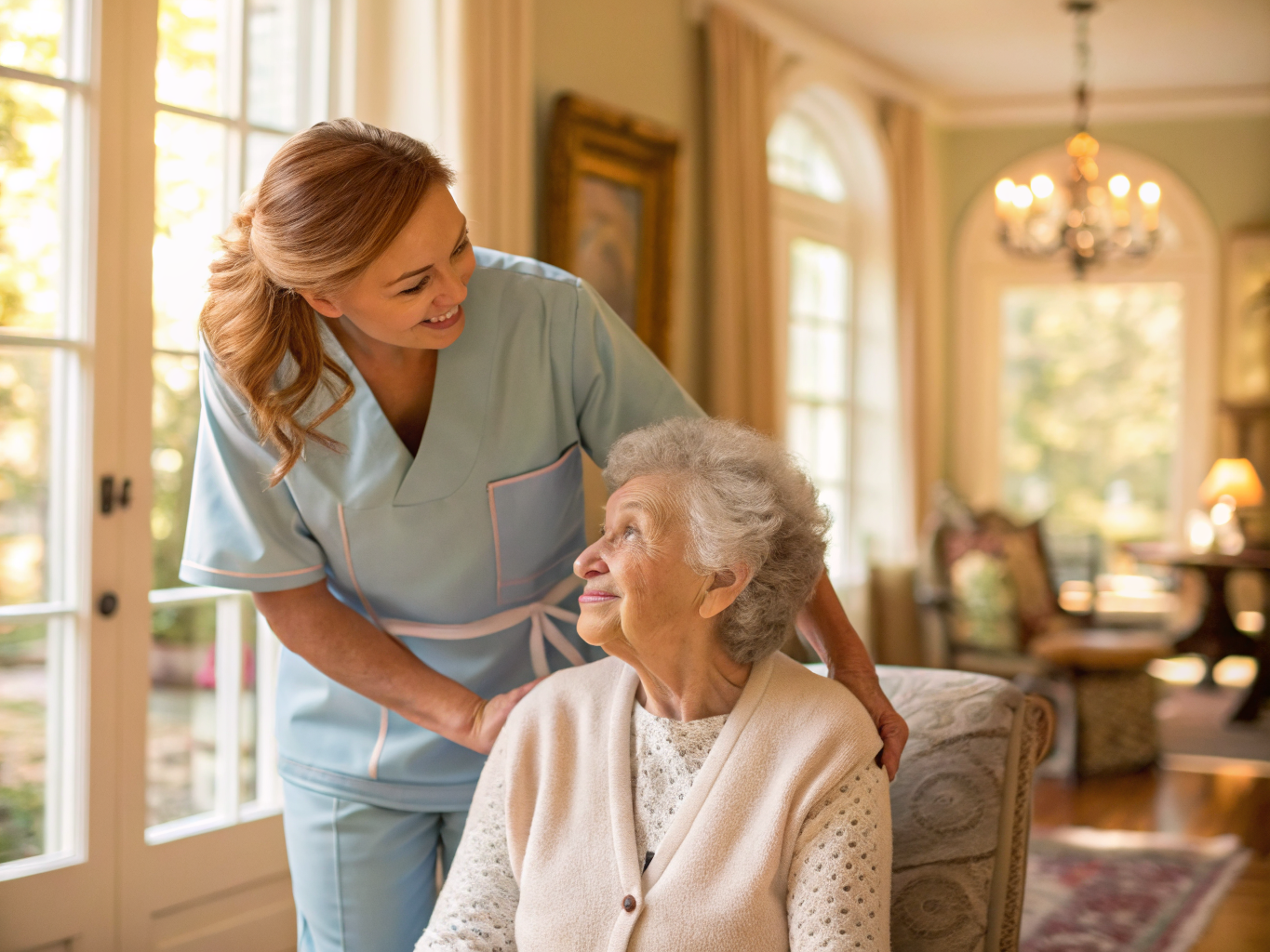 Dementia care aide assisting a senior in Essex County NJ