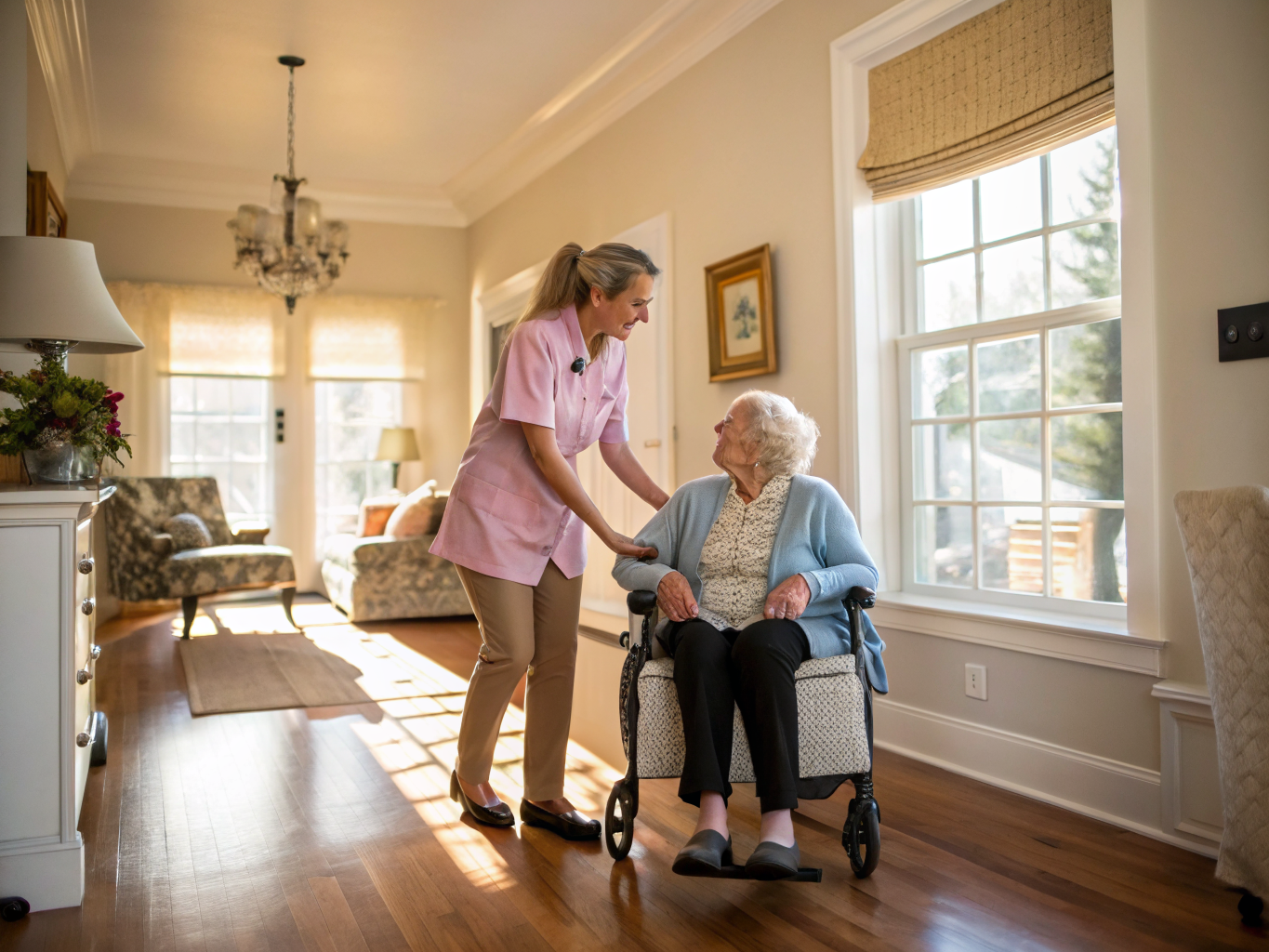 Dementia care aide assisting a senior in Morris County NJ