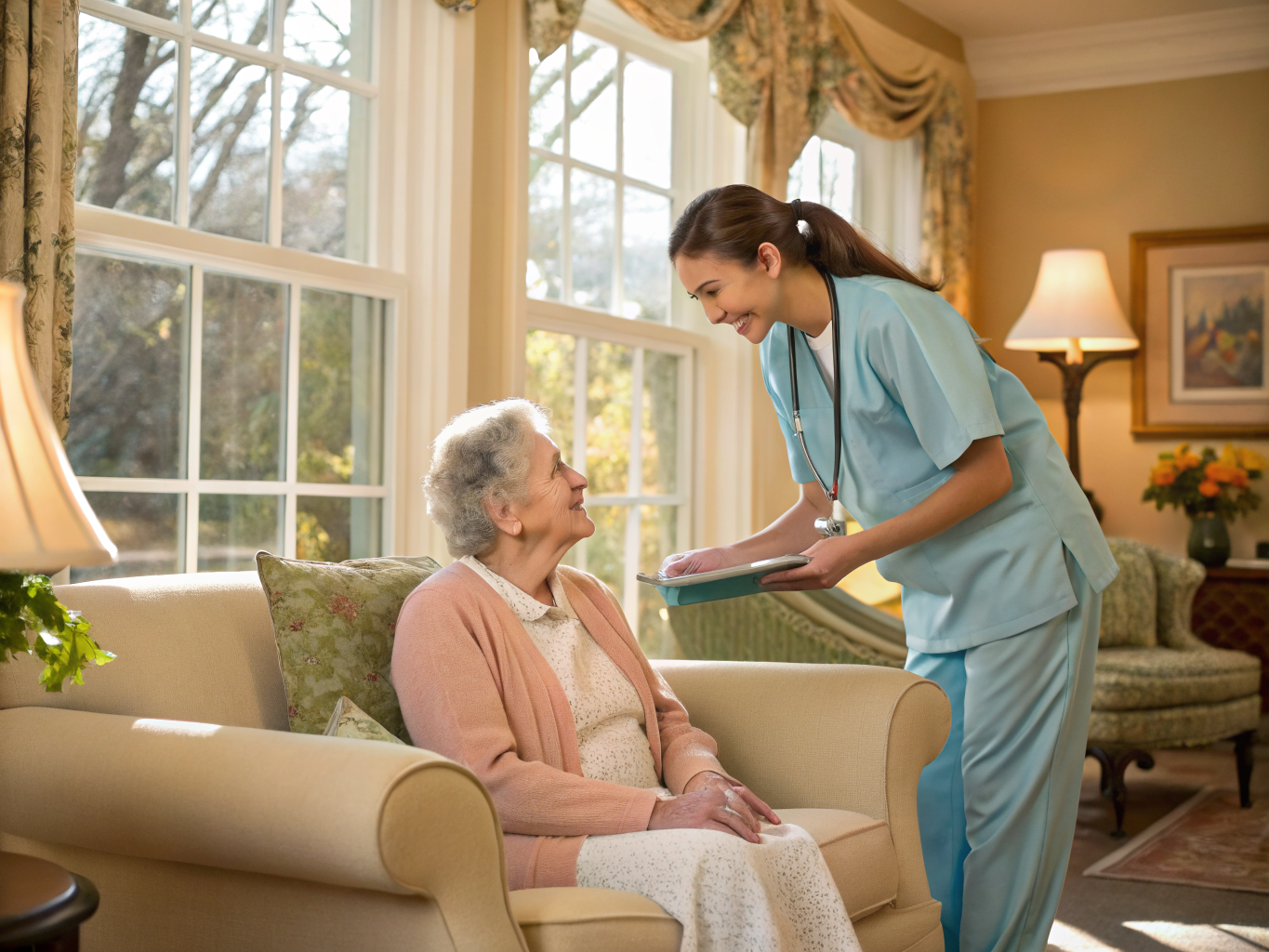Home health aide providing care at Arbor Terrace Roseland in Roseland Essex County NJ