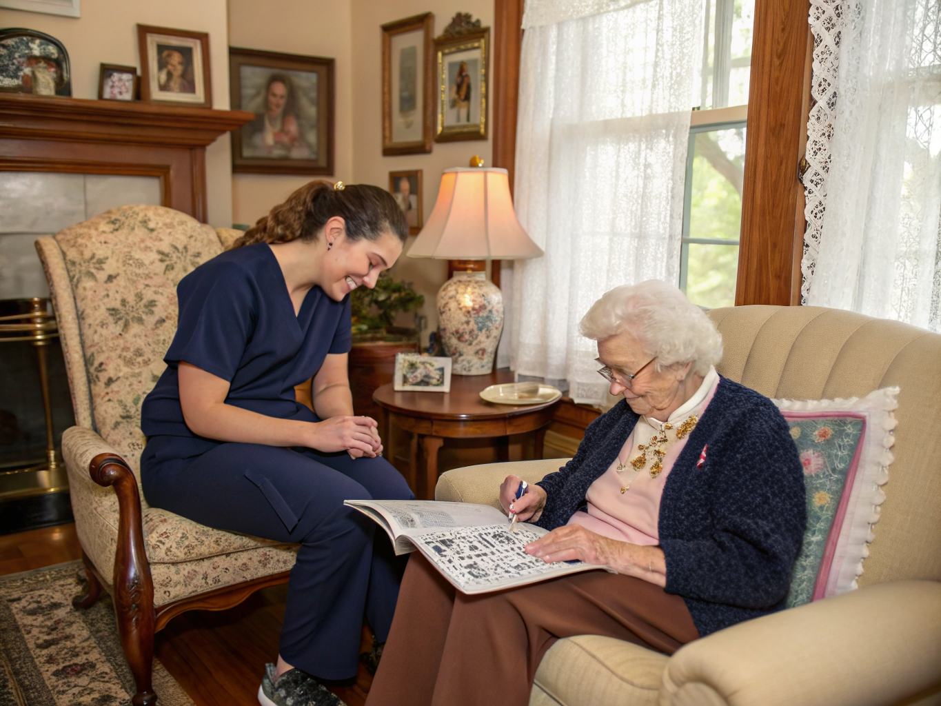 Home health aide providing care at The Little Senior Residence in Montclair Essex County NJ