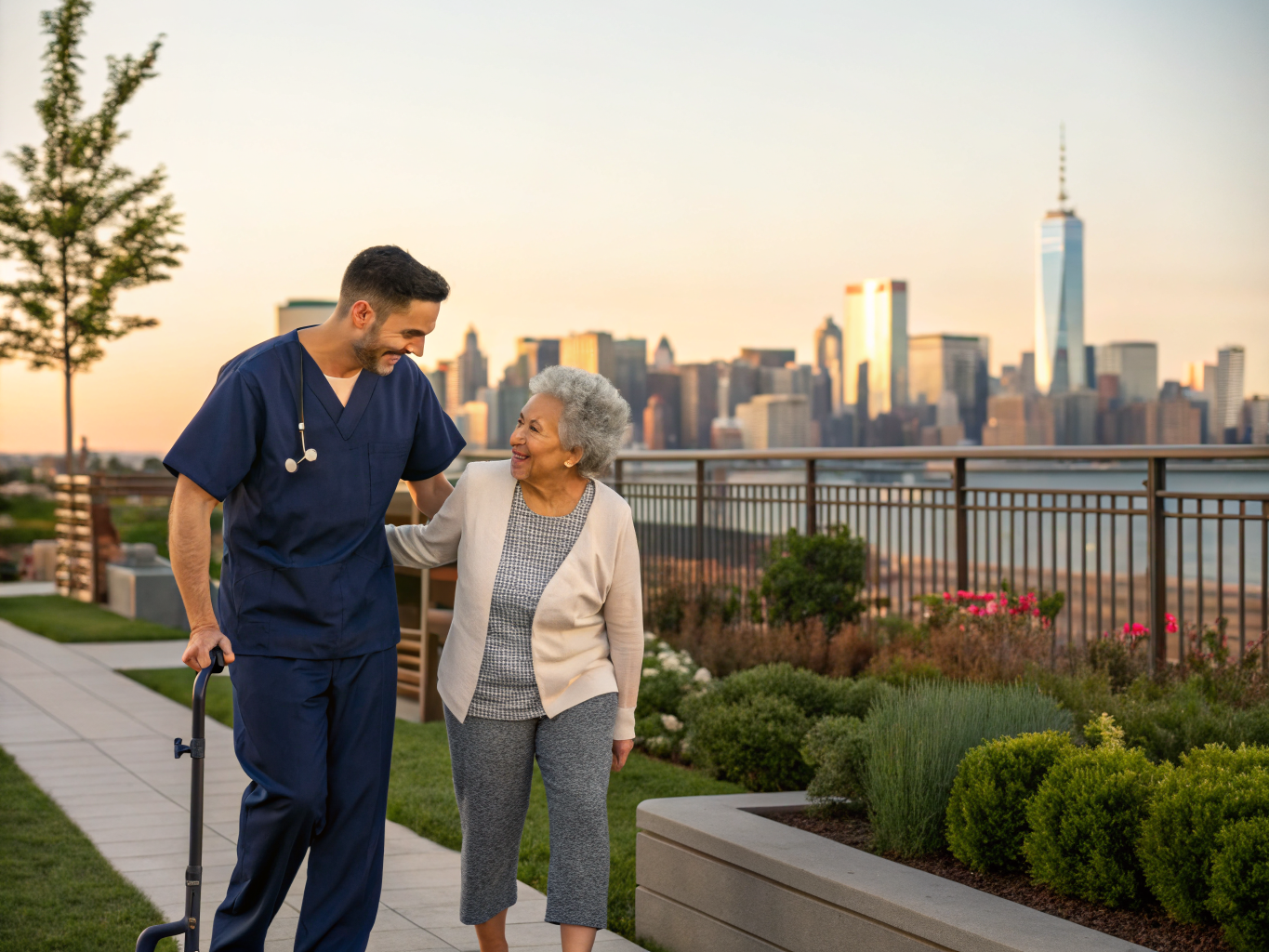 Home health aide providing care at New Vista Nursing and Rehabilitation Center in Newark Essex County NJ