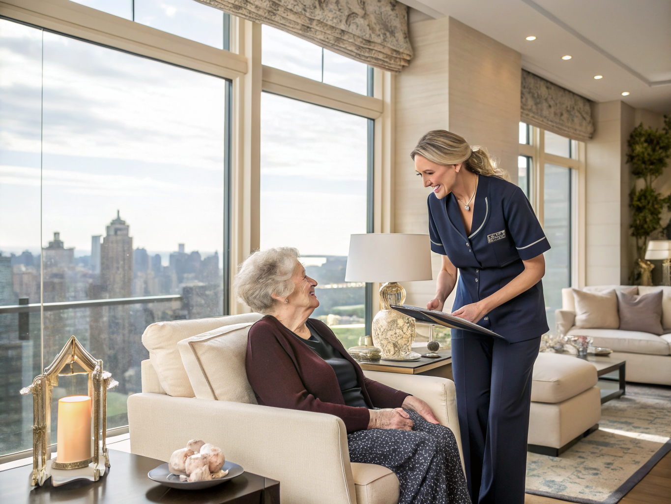 Home health aide providing care at Short Hills Senior Luxury Residences in Short Hills Essex County NJ