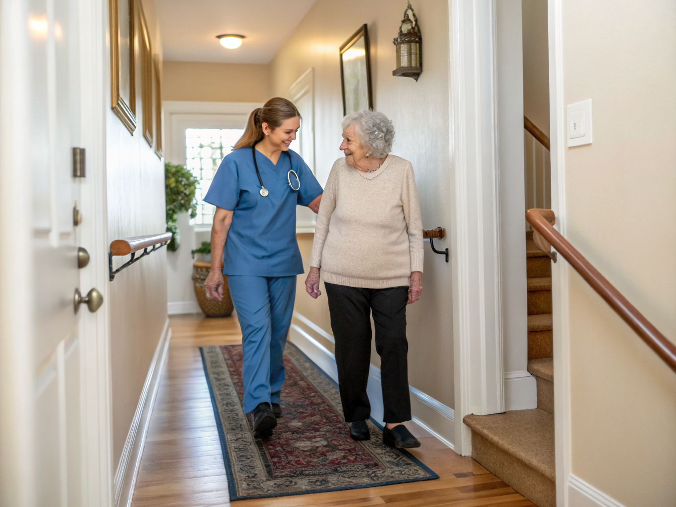 Fall prevention care aide with a senior in Bridgewater NJ Somerset County