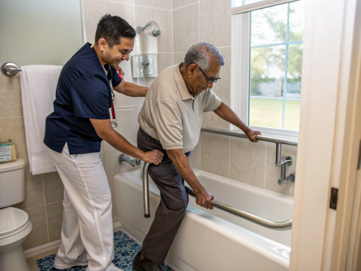 Fall prevention care aide with a senior in Edison NJ Middlesex County