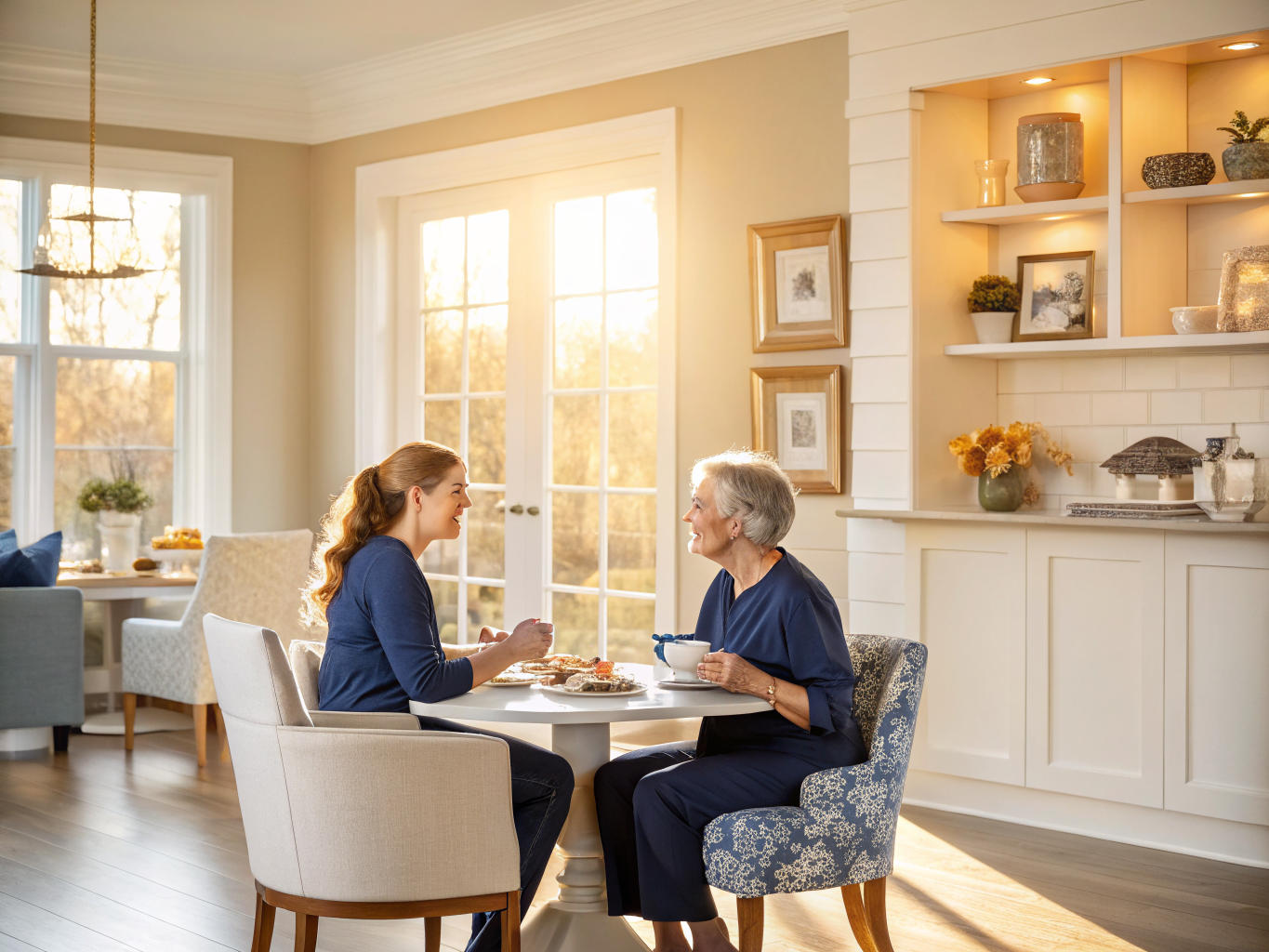 Family support in home care — three generations connecting over tea