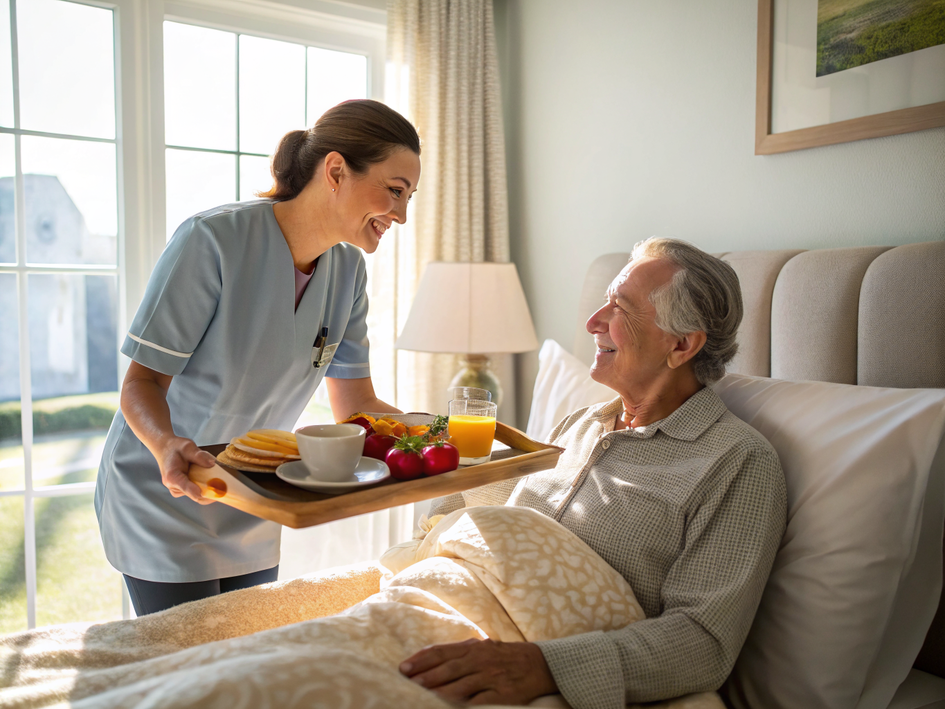 All-day home care near Hackensack Meridian NJ — nutritious breakfast service in bed