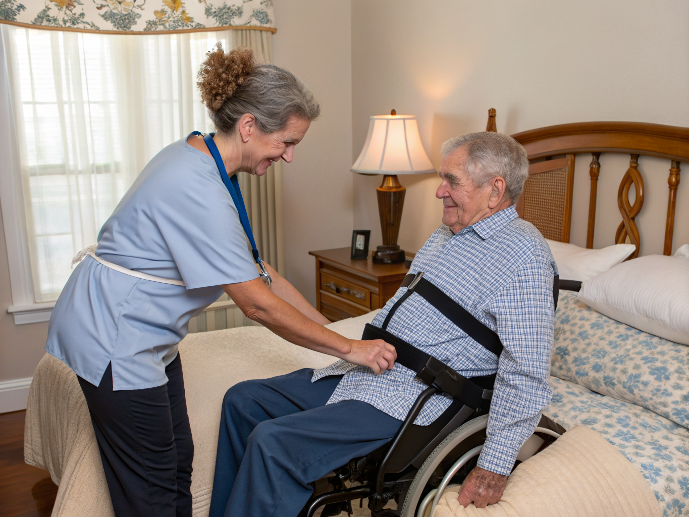 24-hour caregiver wheelchair transfer near Hackensack NJ — safe pivot technique evening routine