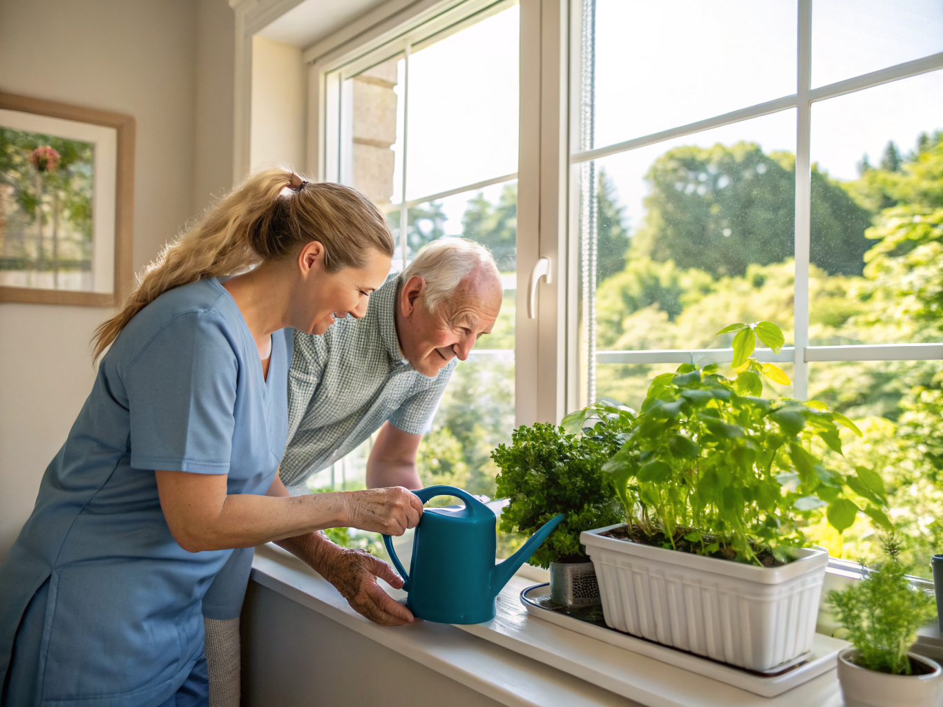 Live-in caregiver therapeutic activity near Hackensack NJ — indoor herb garden engagement