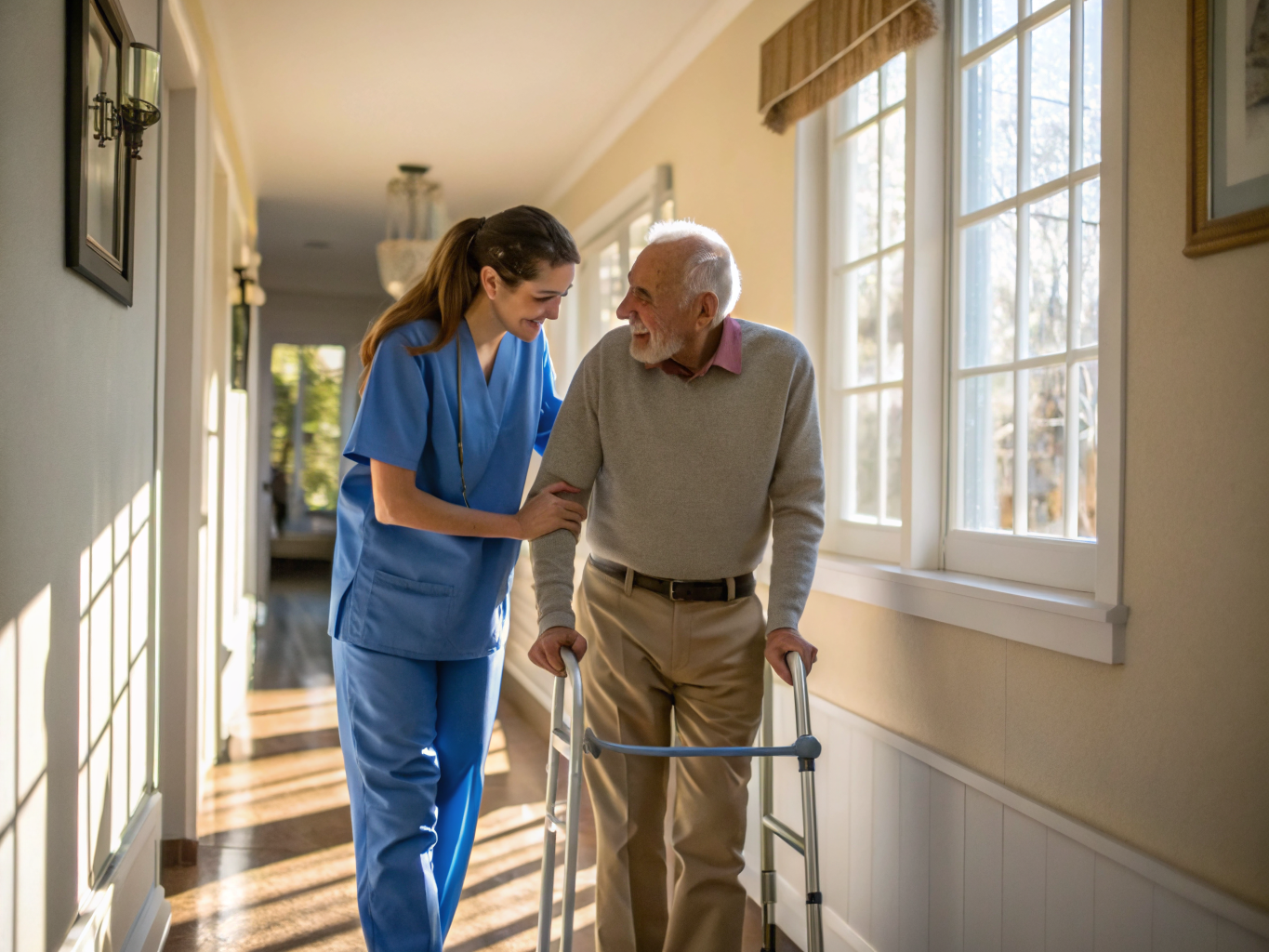 Post-rehab home care near Hackensack University Medical Center NJ — walker gait training