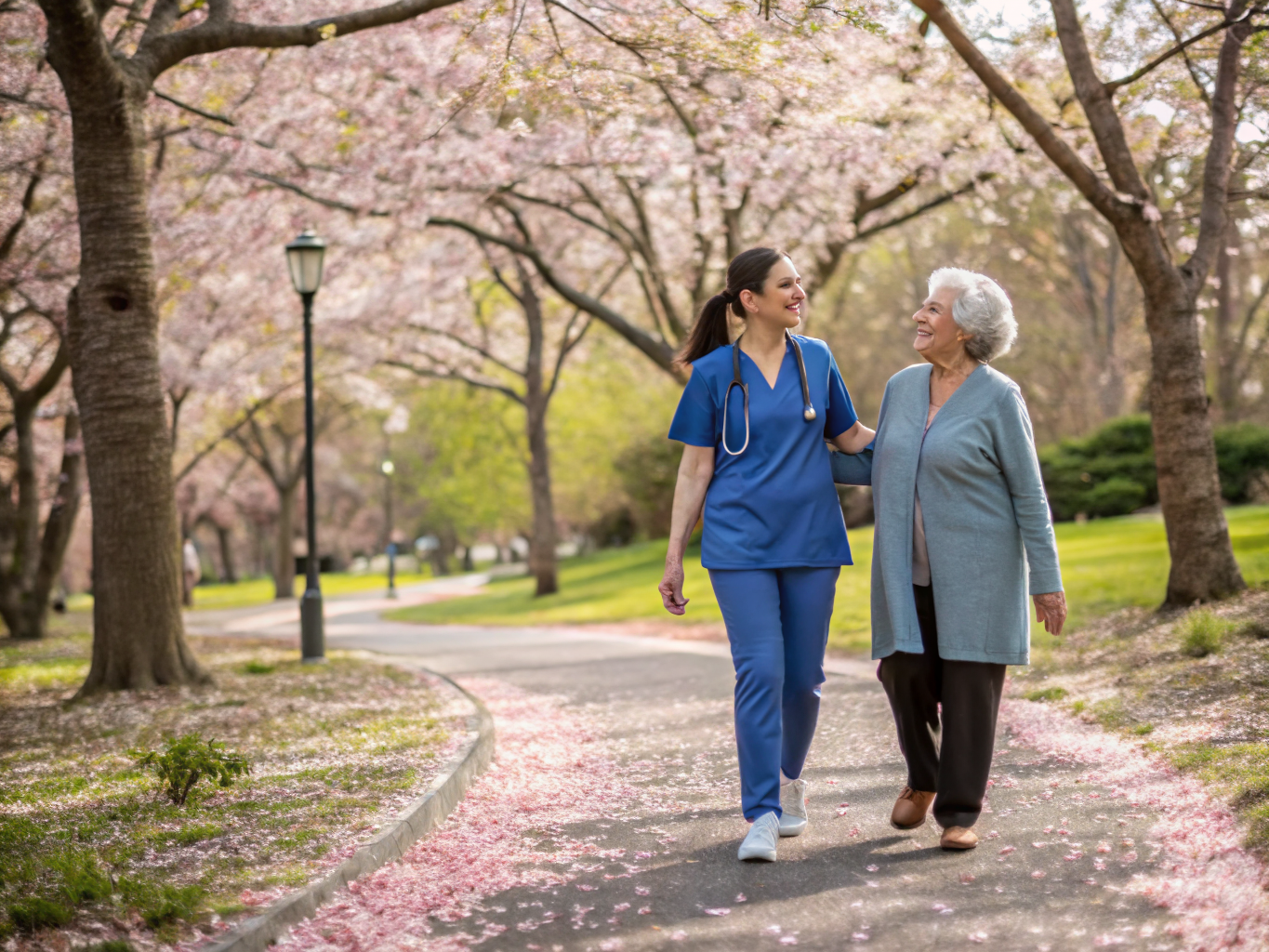 Senior care near Hackensack University Medical Center NJ — park walk companionship
