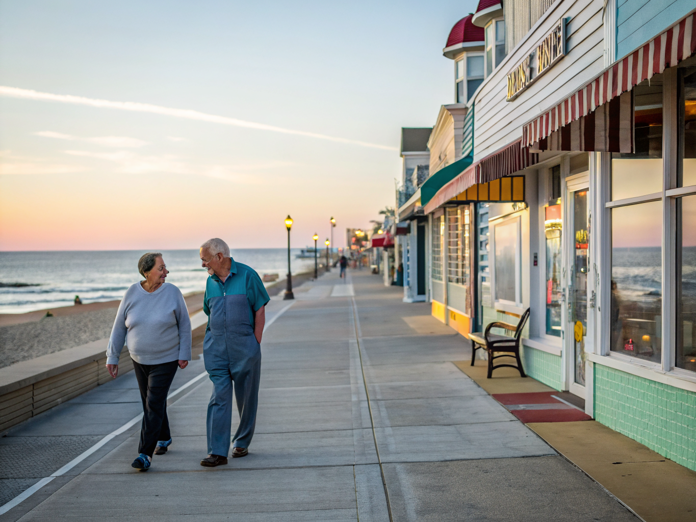 Home health aide walking with a senior resident in Beach Haven NJ Ocean County