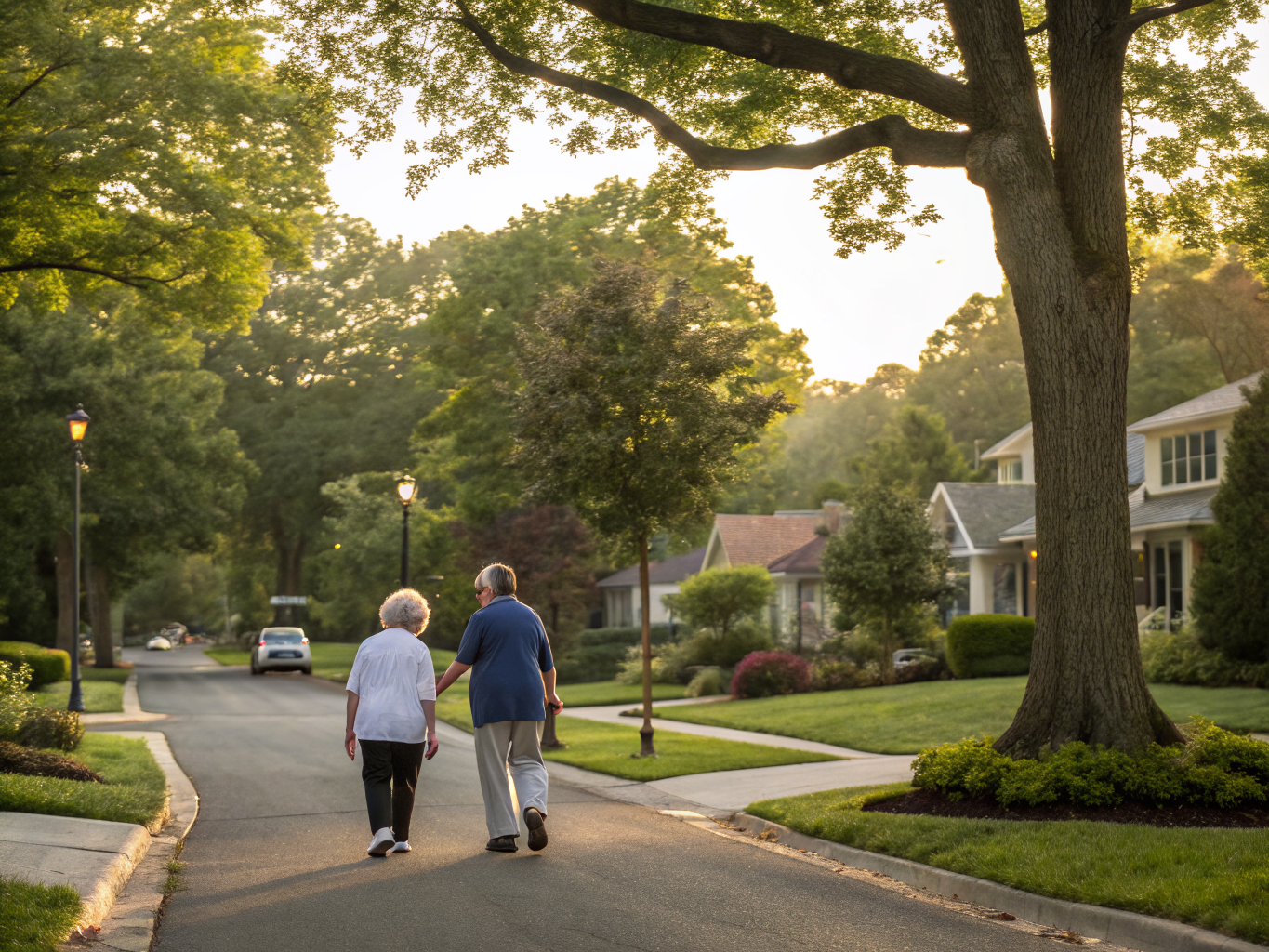 Home health aide walking with a senior resident in Berkeley Heights NJ Union County