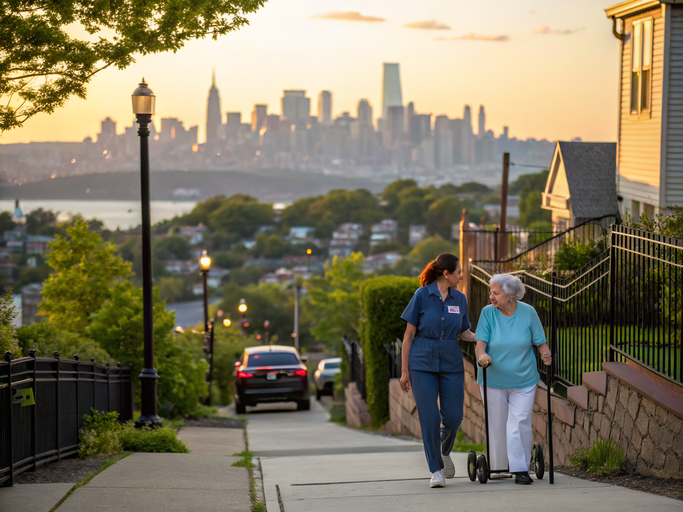 Home health aide assisting a senior resident in Cliffside Park NJ Bergen County