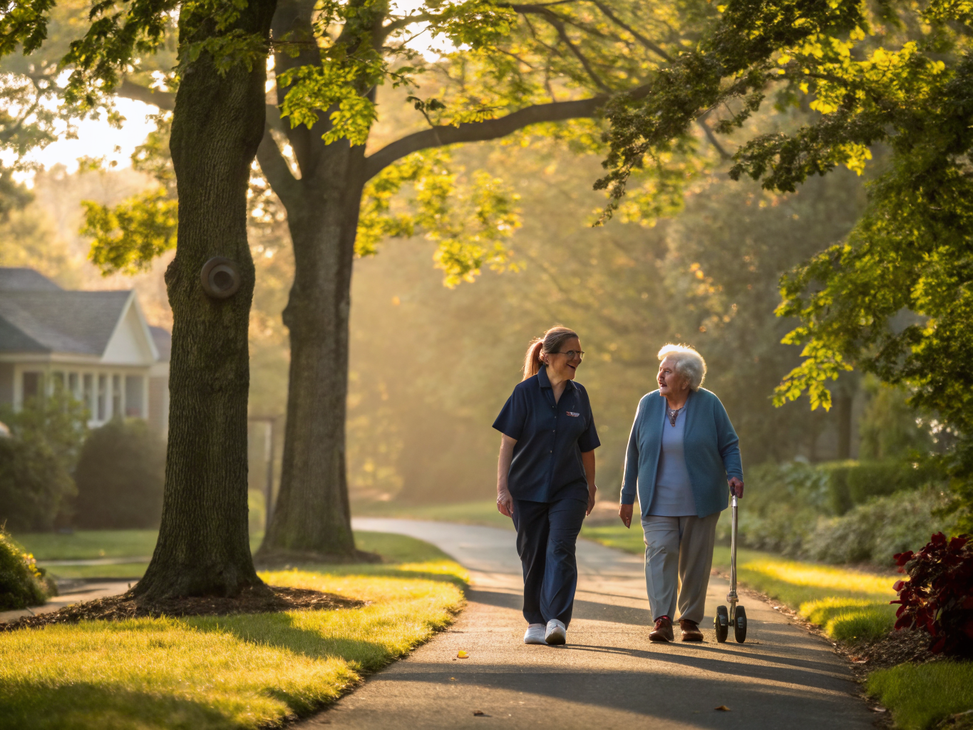 Home health aide assisting a senior resident in Cresskill NJ Bergen County