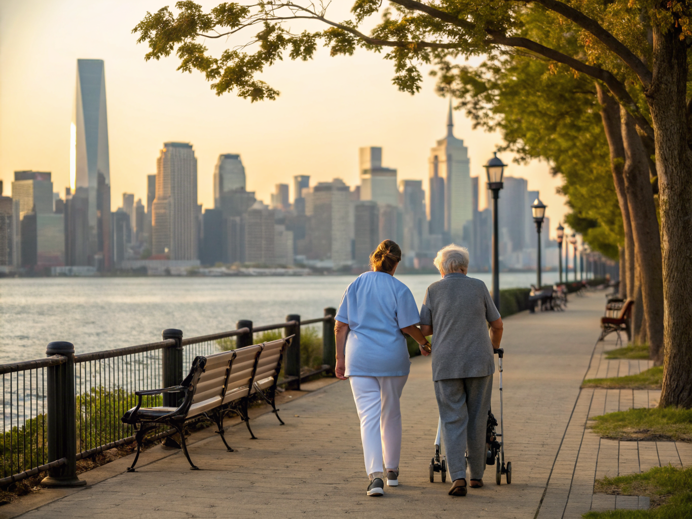 Home health aide assisting a senior resident in Edgewater NJ Bergen County