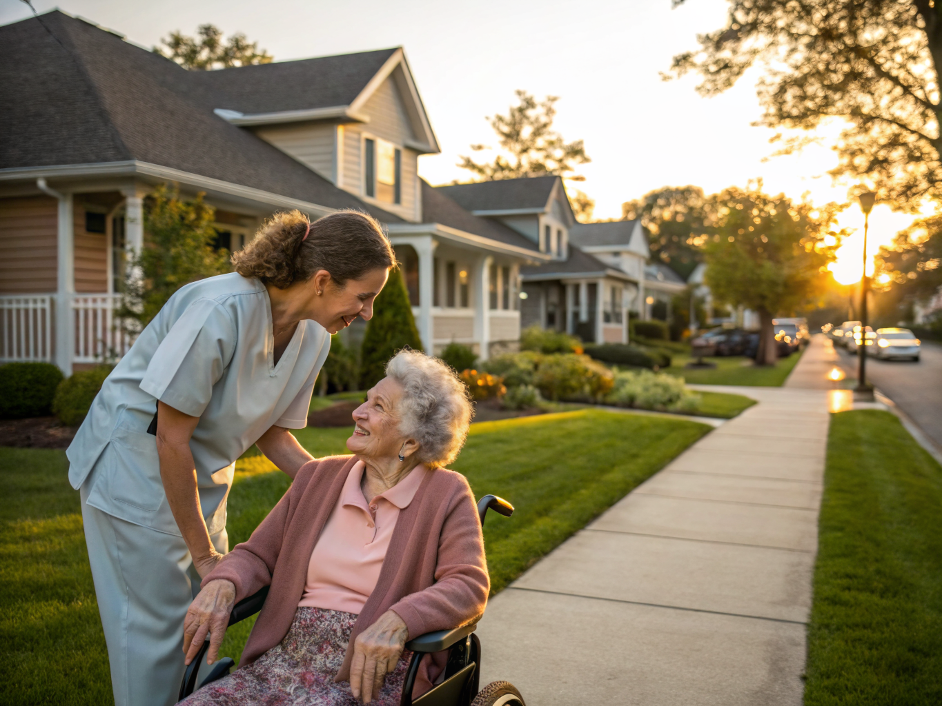 Home health aide assisting a senior resident in Emerson NJ Bergen County