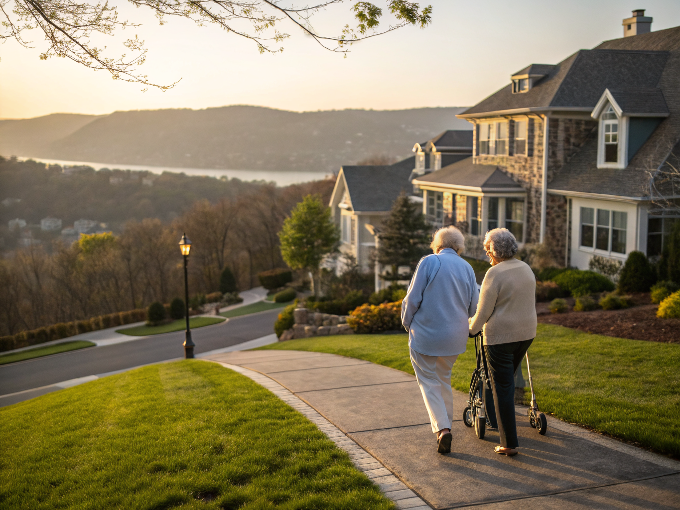 Home health aide assisting a senior resident in Englewood Cliffs NJ Bergen County