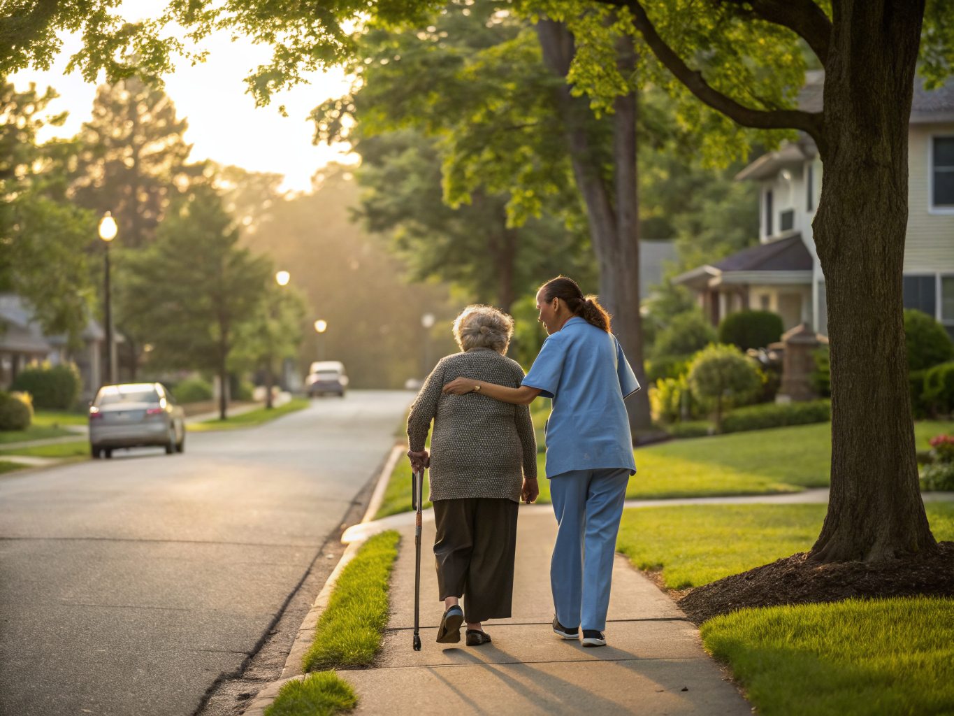 Home health aide assisting a senior resident in Englewood NJ Bergen County