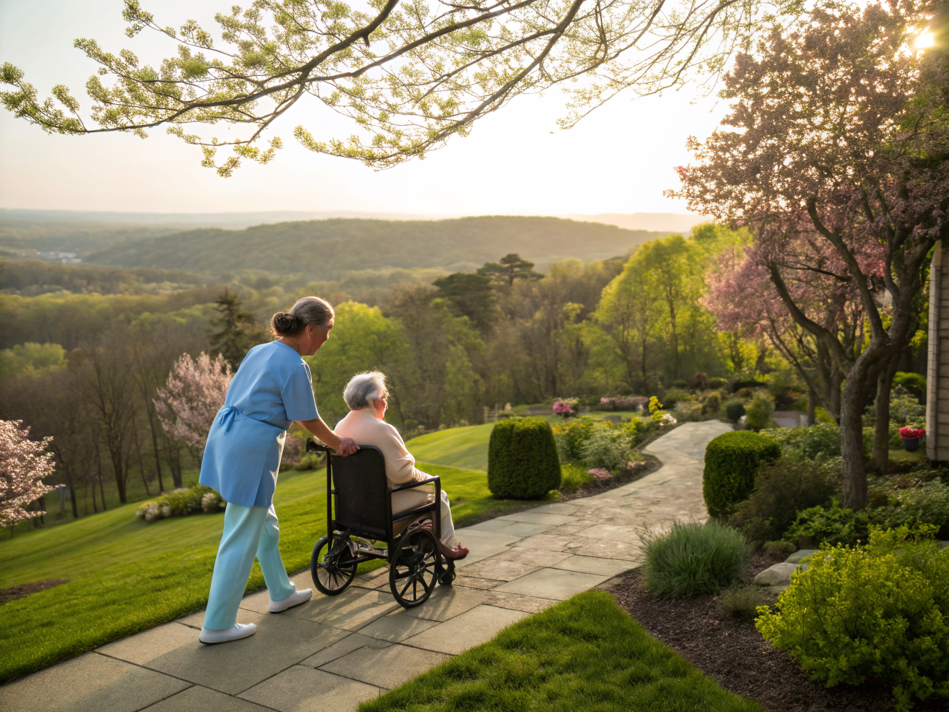 Home health aide assisting a senior resident in Far Hills NJ Somerset County