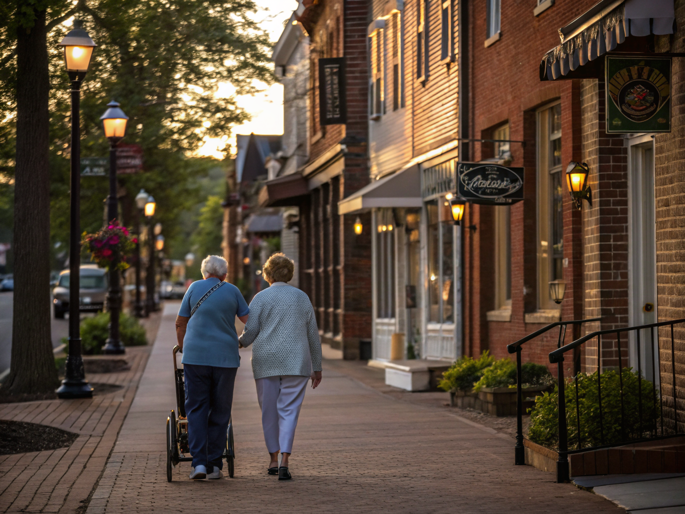 Home health aide walking with a senior resident in Flemington NJ Hunterdon County