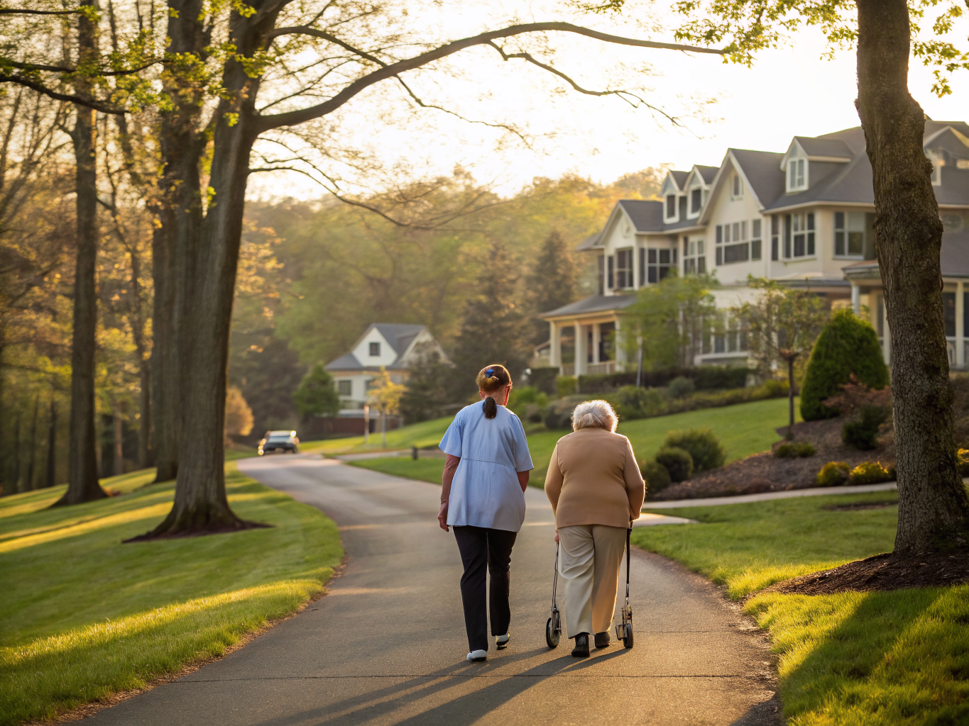 Home health aide assisting a senior resident in Franklin Lakes NJ Bergen County