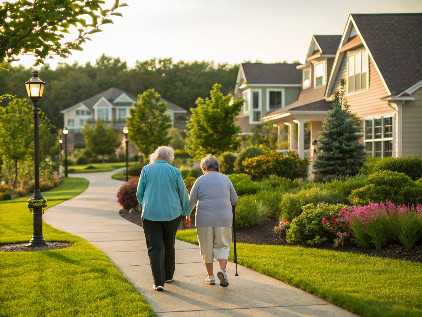 Home health aide walking with a senior resident in Franklin Township NJ Somerset County