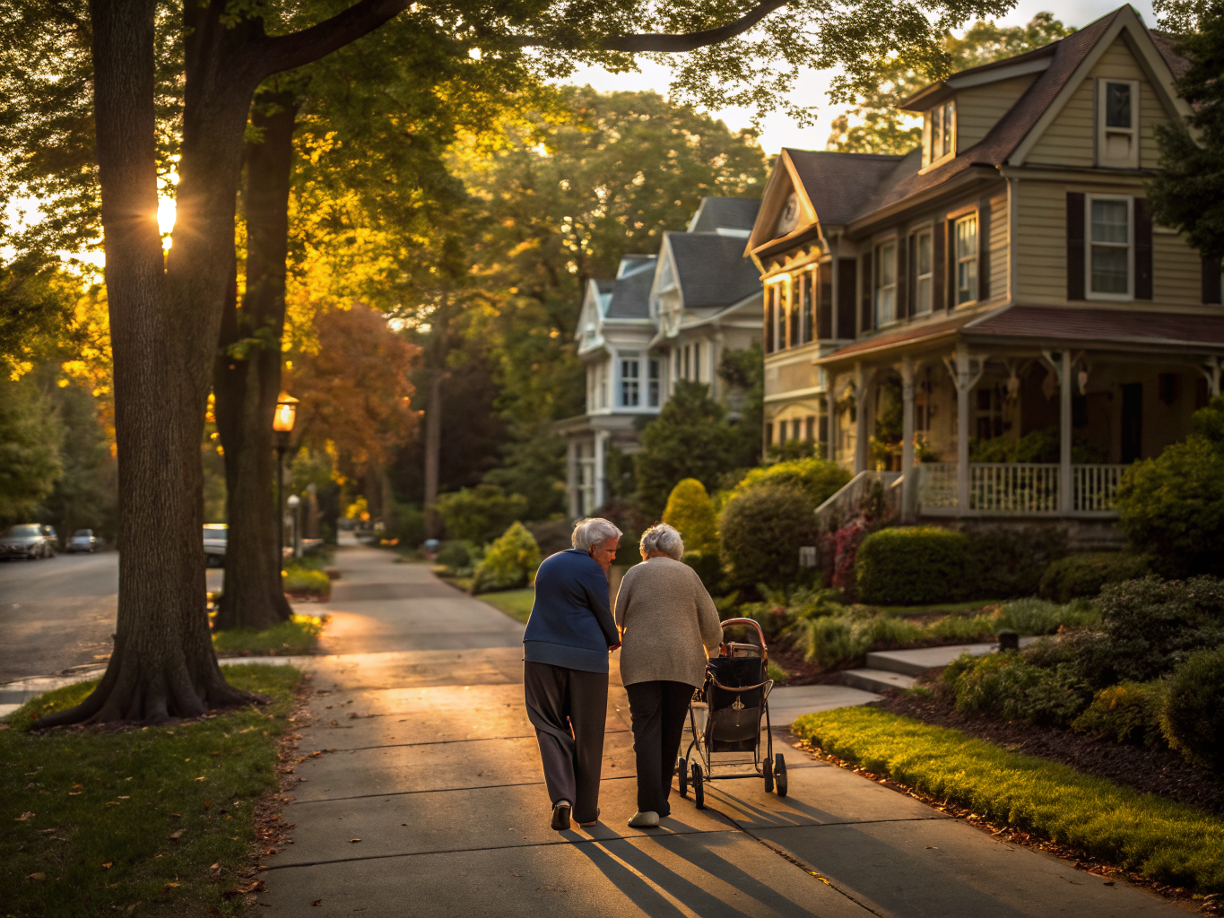 Home health aide walking with a senior resident in Glen Ridge NJ Essex County